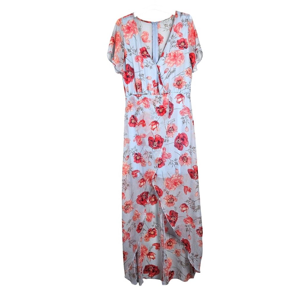 Charlotte Russe Womens Med Floral Maxi Dress Wrap Detail Flutter Sleeves Flowy